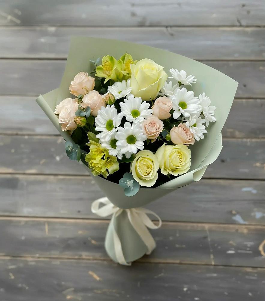 Букет цветов из: Альстромерии, Розы и Хризантемы в Знаменском Омской области
