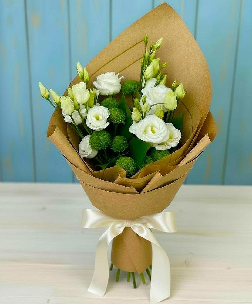 Букет цветов из: Хризантемы и Лизиантусы в Знаменском Омской области