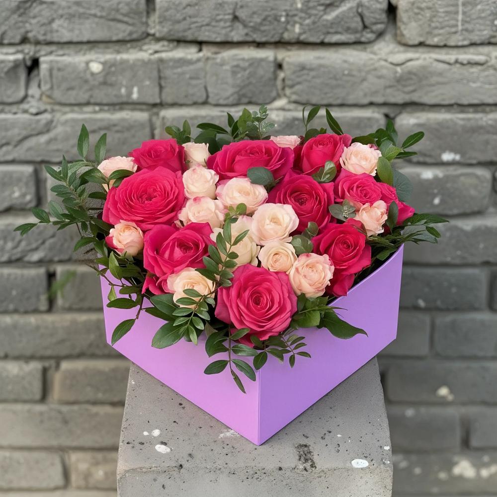 Цветочная композиция из Розы в коробке в Знаменском Омской области