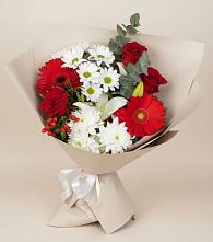 Букет цветов из:  Розы, Хризантемы, Герберы и Лилии в Знаменском Омской области