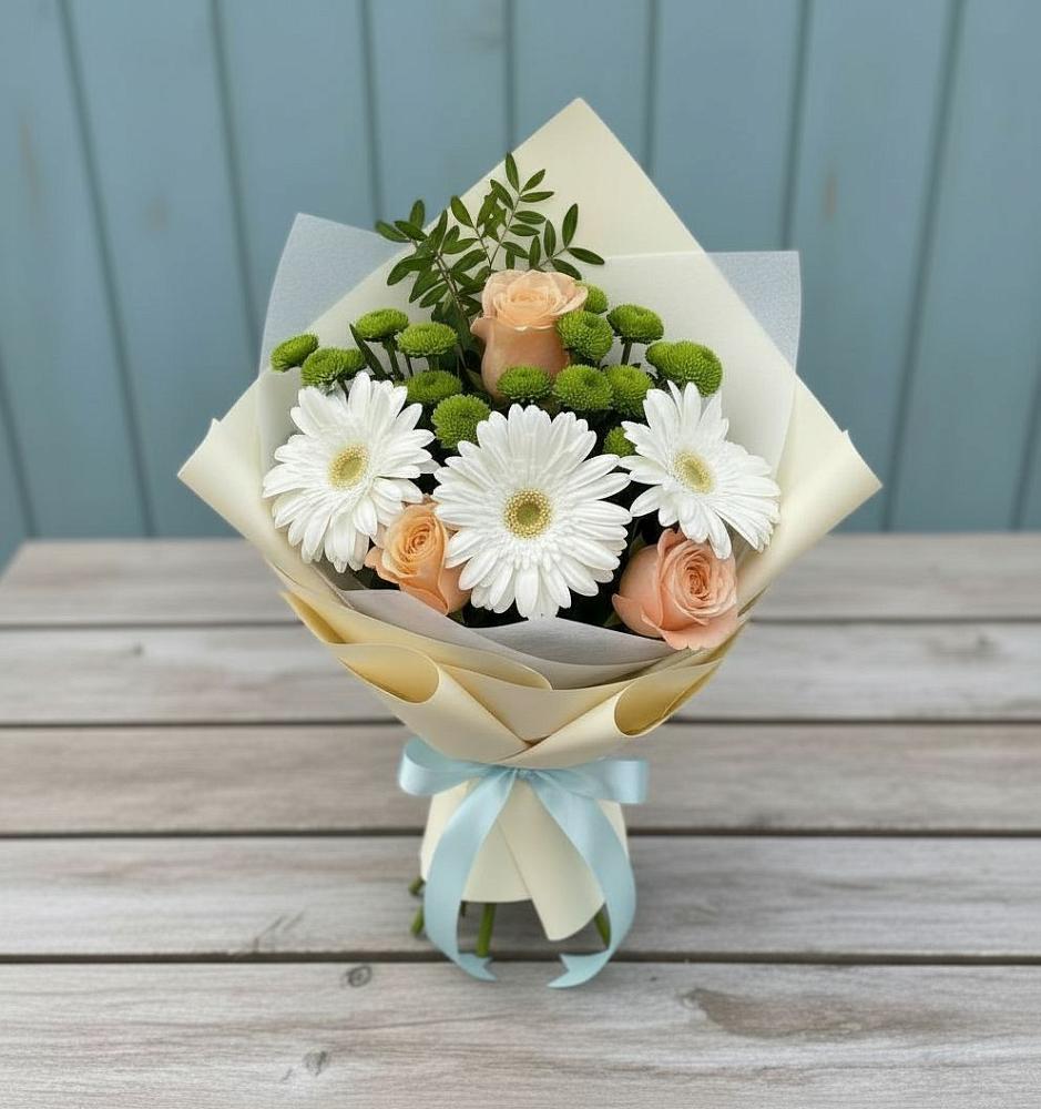 Букет цветов из: Герберы, Розы и Хризантемы в Знаменском Омской области