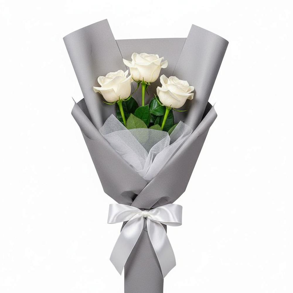Букет 3 белые розы в Знаменском Омской области
