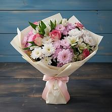 Букет цветов из:  Хризантемы, Альстромерии и Розы в Знаменском Омской области