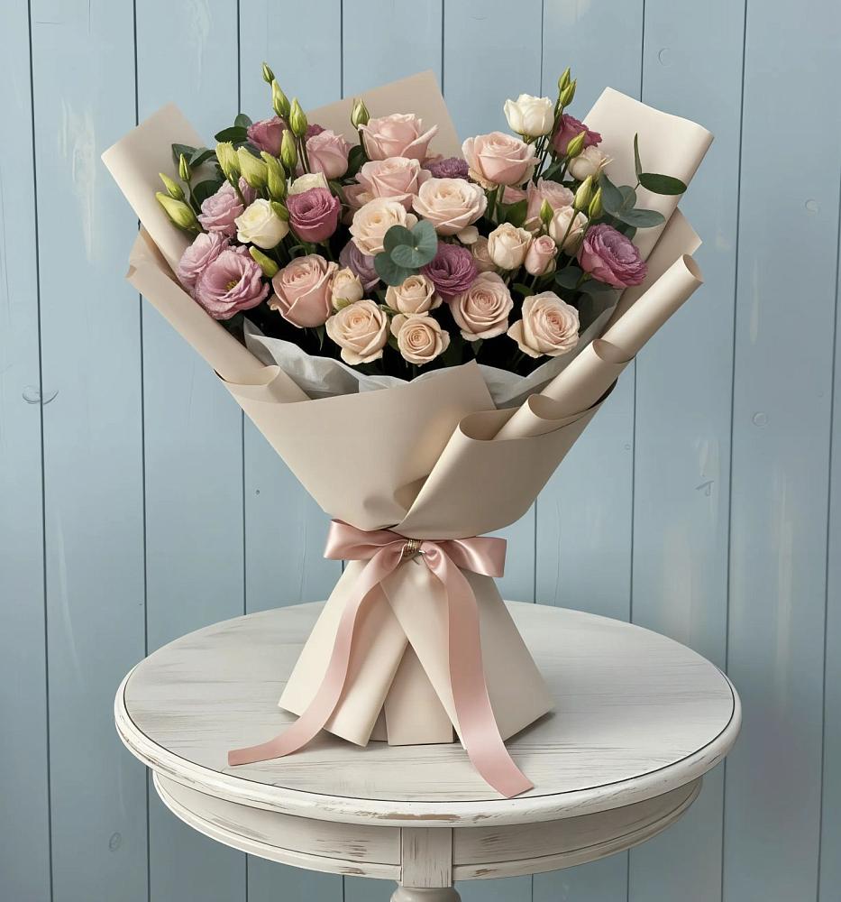 Букет цветов из: Розы и Лизиантусы в Знаменском Омской области