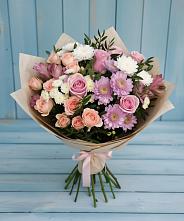 Букет цветов из:  Хризантемы, Розы и Альстромерии в Знаменском Омской области