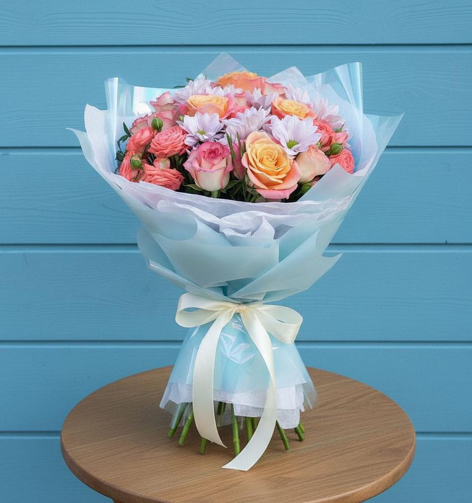 Букет цветов из: Хризантемы и Розы в Знаменском Омской области