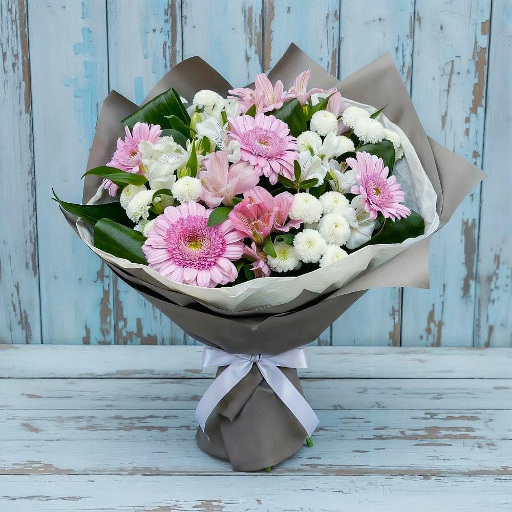 Букет цветов из: Герберы, Альстромерии и Хризантемы в Знаменском Омской области