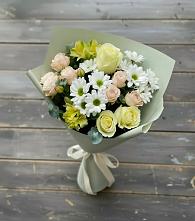 Букет цветов из:  Альстромерии, Розы и Хризантемы в Знаменском Омской области
